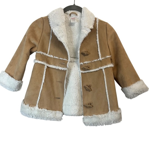 Gymboree Gingerbread Tan and White Faux Sherling Button Down Coat SZ 3 - Picture 3 of 12